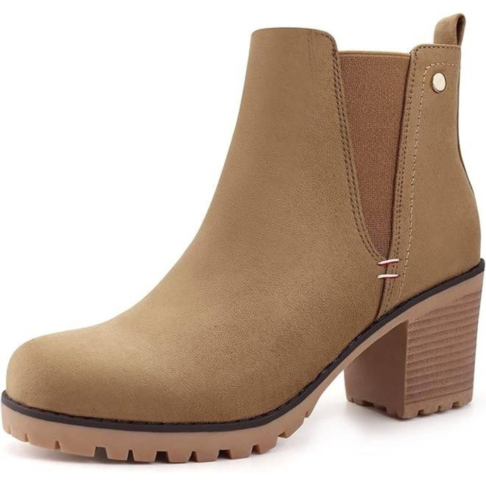 Tan Suede Ankle Boots‎ Size 8/39 Chelsea Lug Heel Casual Fall Trendy